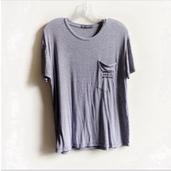 Brandy Melville t-shirt navy Mermaids Don't Do Homework striped - Picture 2 of 7